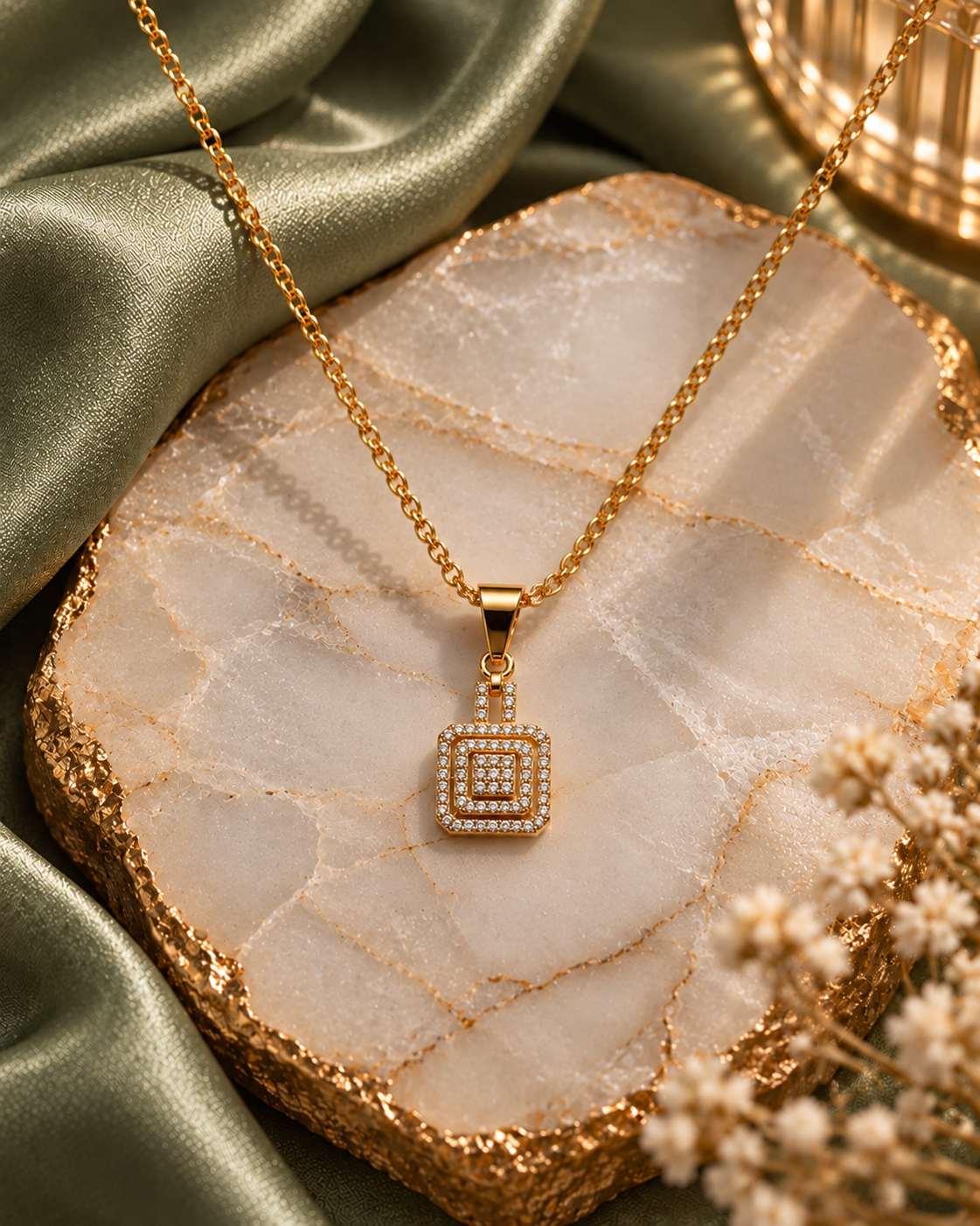 Collier Halo Royal – Sur marbre blanc doré
