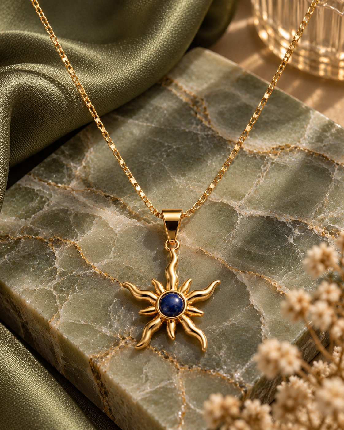 Collier Solstice Azur – Sur marbre vert