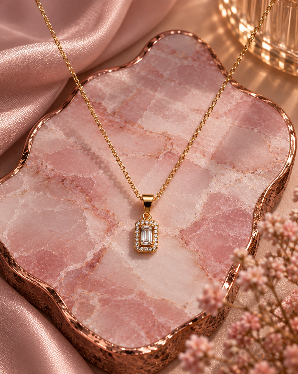 Collier Éclat Royal – Sur plateau marbre rose