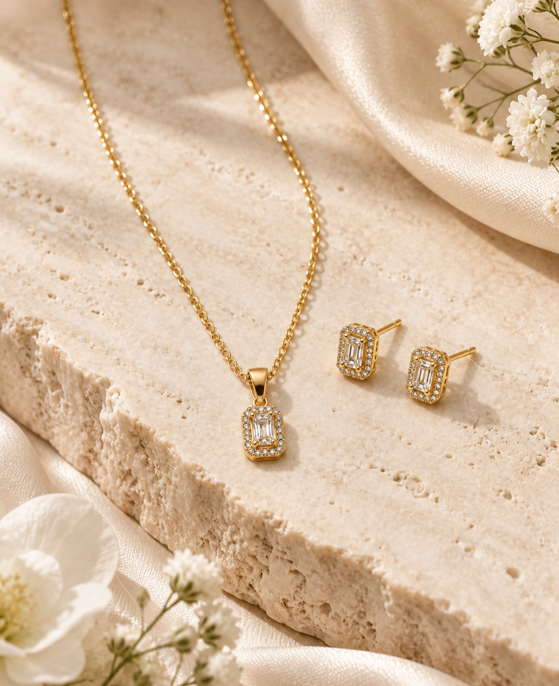 Modèle portant le collier et les boucles d’oreilles Ensemble Éclat Royal