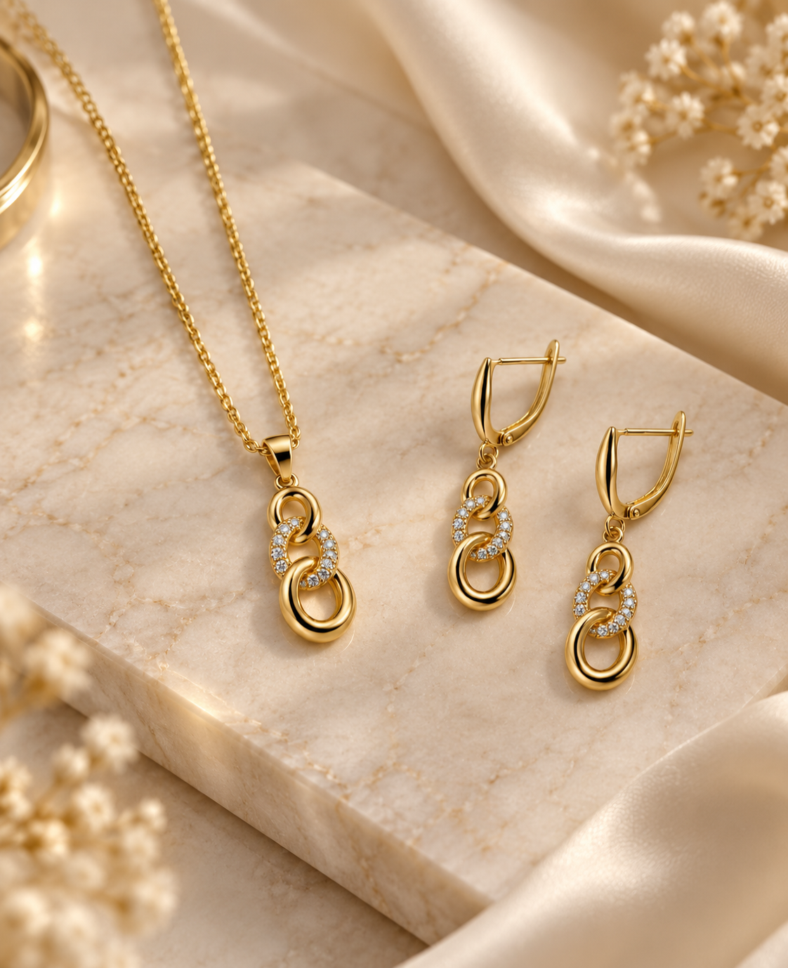 Collier et boucles d’oreilles Ensemble Éternité Éclat sur présentoir