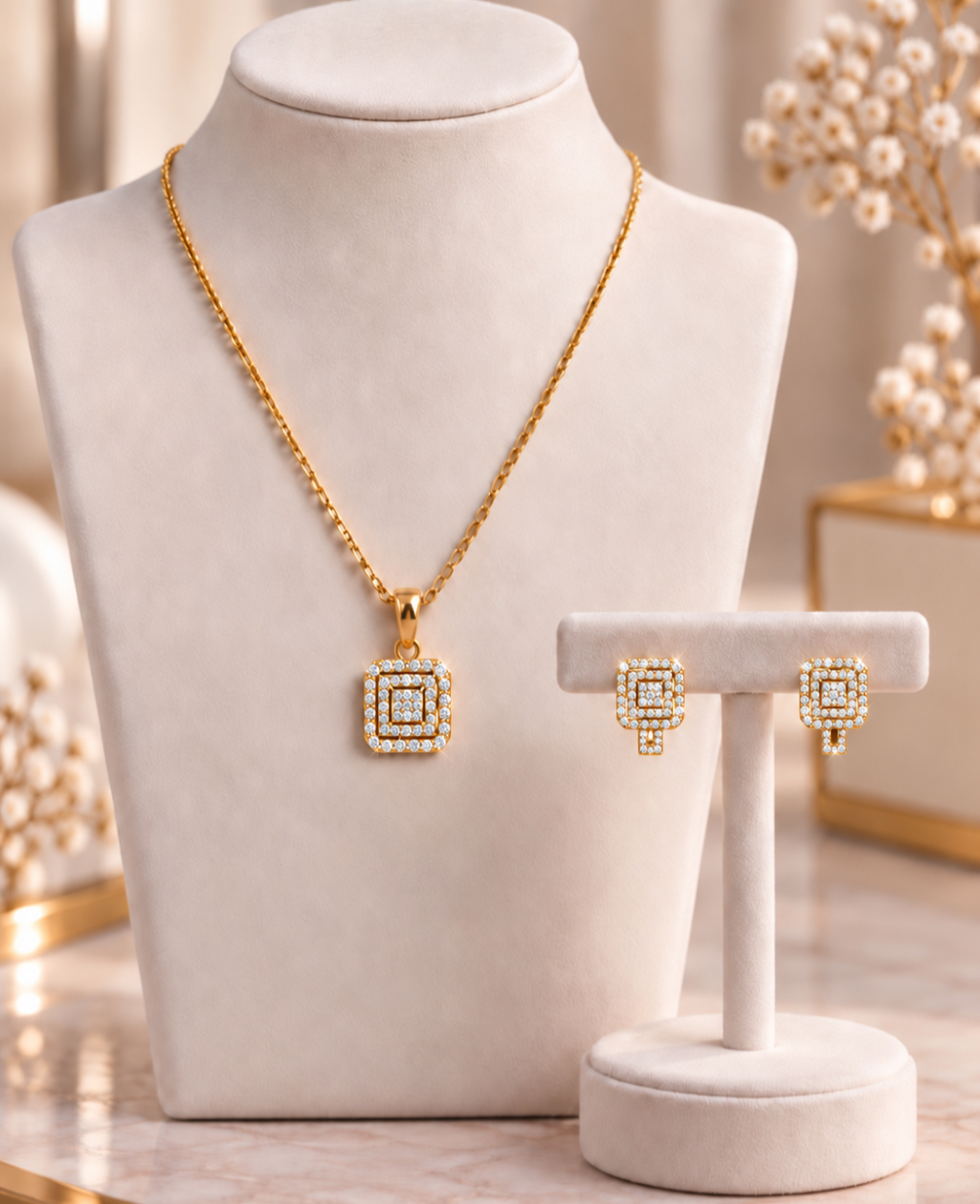 Modèle portant le collier et les boucles d’oreilles Ensemble Halo Royal