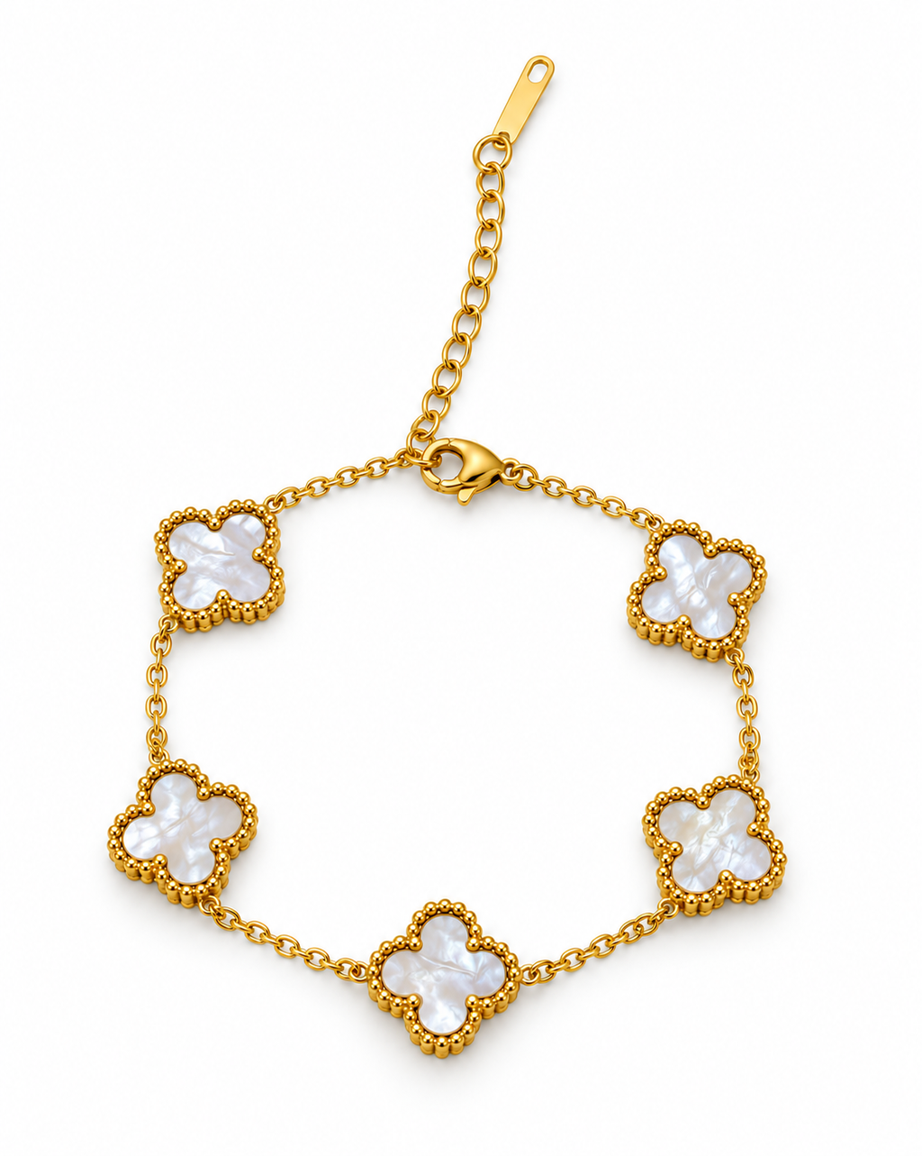 Bracelet Trèfle Blanc – Plaqué Or 18K