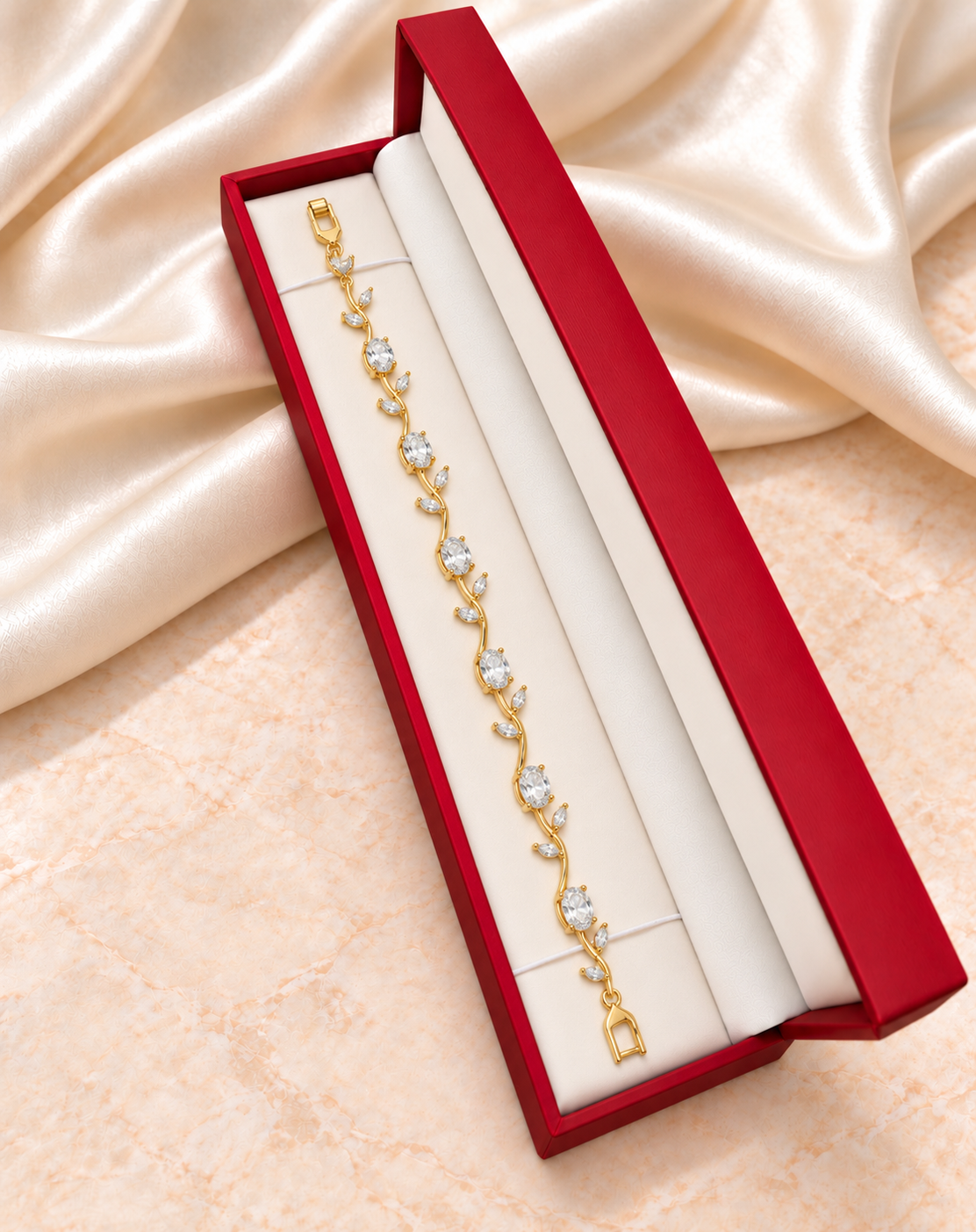 Bracelet Fleurs de Tulipes Cristal – Plaqué Or 18K