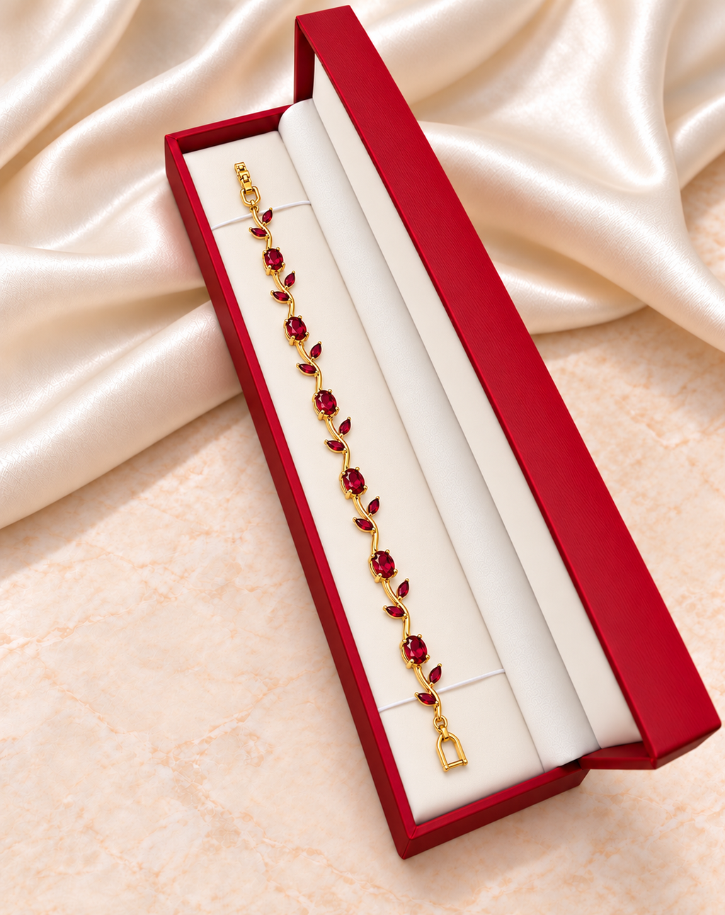 Armband Tulpenblüten Rubin – 18K vergoldet